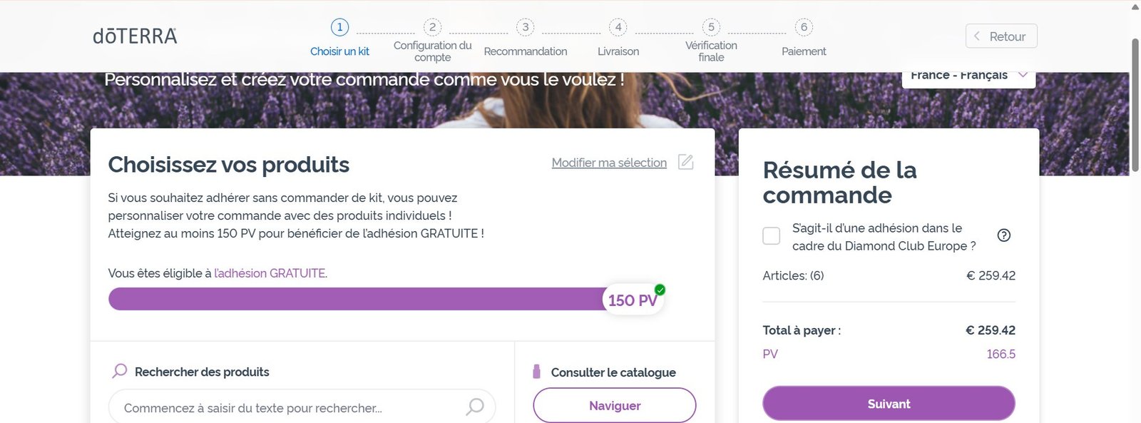 Récapitulatif de commande avec le bon prix